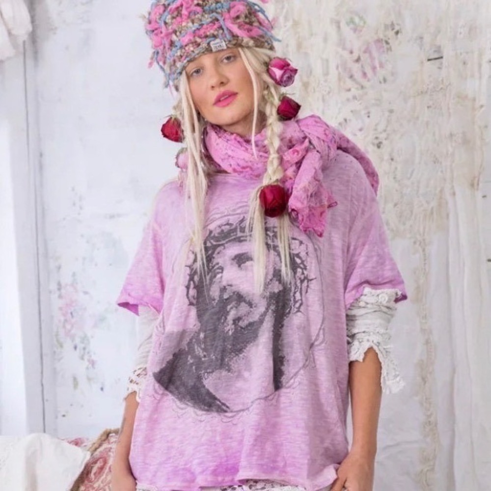 Magnolia Pearl SOLD OUT Jesus Wept 🌹 Pink Short Sleeve Boyfriend Tee NWT RARE